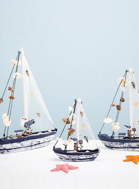 地中海风格创意超市装饰摆设木质帆船模小摆件美陈海鲜区木船小船