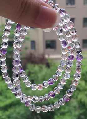天然超七毒液彼岸花三圈手链 金草莓晶多圈圆珠手串珠链规格5.2mm