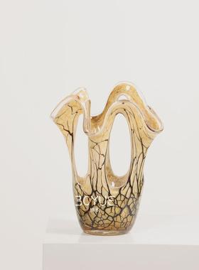 代简约黑色裂客纹黄色镂245空创意玻璃花瓶样房厅餐现厅板花艺软