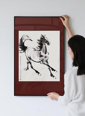 骏马作品徐悲鸿黑白水墨玄关书房客厅东方艺术画挂画好寓意红色