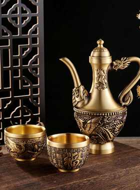 婚庆精雕茶壶宴会纯手把铜器酒壶龙凤摆件百古铜复福高餐厅壶黄铜