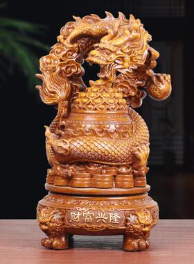 财富兴隆招财龙摆件聚盆三足鼎旋转盘龙摆件工艺品店铺开业礼品