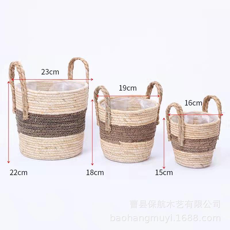 Straw flower pots and rattan flower baskets, straw woven blue and green radish decorative green flower baskets, home furnishings baskets