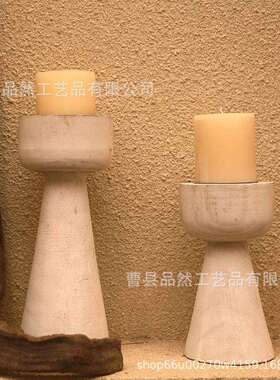套二桐木白色家居摆件木制工艺品烛台白色复古罗马柱蜡台
