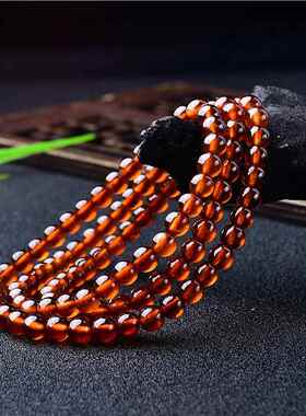 天然正品橙红达色石榴石三圈手芬香槟串血泊珠色多圈佛项UQY链手