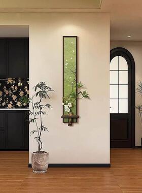 中世纪风格水培绿色植物客厅装饰画垂直版入口挂画立体砂岩储物桌