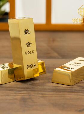 彷真金条摆件招财纯铜家用实心黄铜小金条金砖假样品金条镇纸镇尺