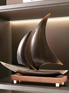 正品老室板办公一帆风顺帆船轻摆件铜装饰电视黄柜公司开业领导奢