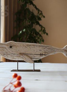 YBOX美式复古实木站立鱼摆件纯手工鱼摆设年年有余工艺品原木做旧