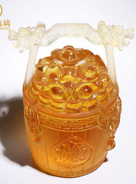公司饭店开业礼品收银台桌面琉璃一桶金摆件开店装饰工艺品聚宝盆