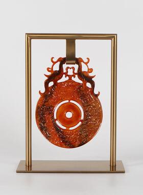 高端龙纹玉扣新中式茶室展示柜博古架茶台书房陈列装饰品玉璧摆件