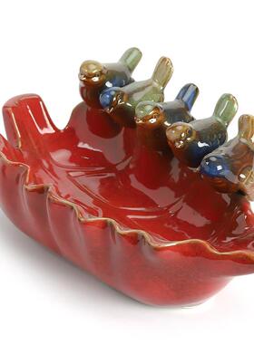 厂家直供陶瓷工艺品窑变釉水果盘摆件小鸟动物水果盘家居摆设