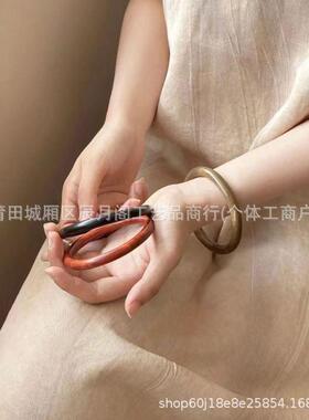 天然绿檀木质手镯毫米手环素圈女款时尚新中式文玩实木镯子