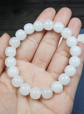 和田玉白玉苹果珠糯白单圈男女款手串  9*10mm