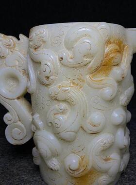 高古玉兽角杯吉祥兽角杯古董兽件古玩老玉器装饰摆件把件收藏品5