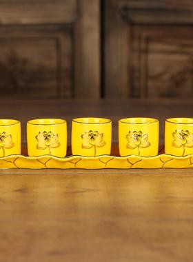 莲花连座杯三连五连陶瓷仙家土地财神酒杯供桌茶杯神台拜神上供