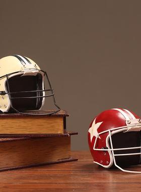 创意复古摆件美式橄榄球帽做旧道具头盔模型家居酒吧橱窗装饰饰品