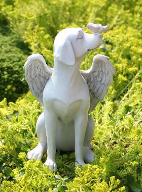 跨境新品天使狗雕像创意宠物狗墓碑纪念石户外花园装饰树脂工艺品