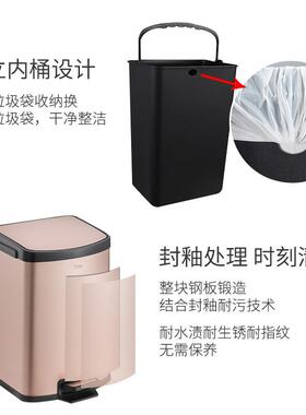 不锈钢垃圾桶脚踏型家用厨房办公欧式客厅静音缓降带盖酒店垃圾桶