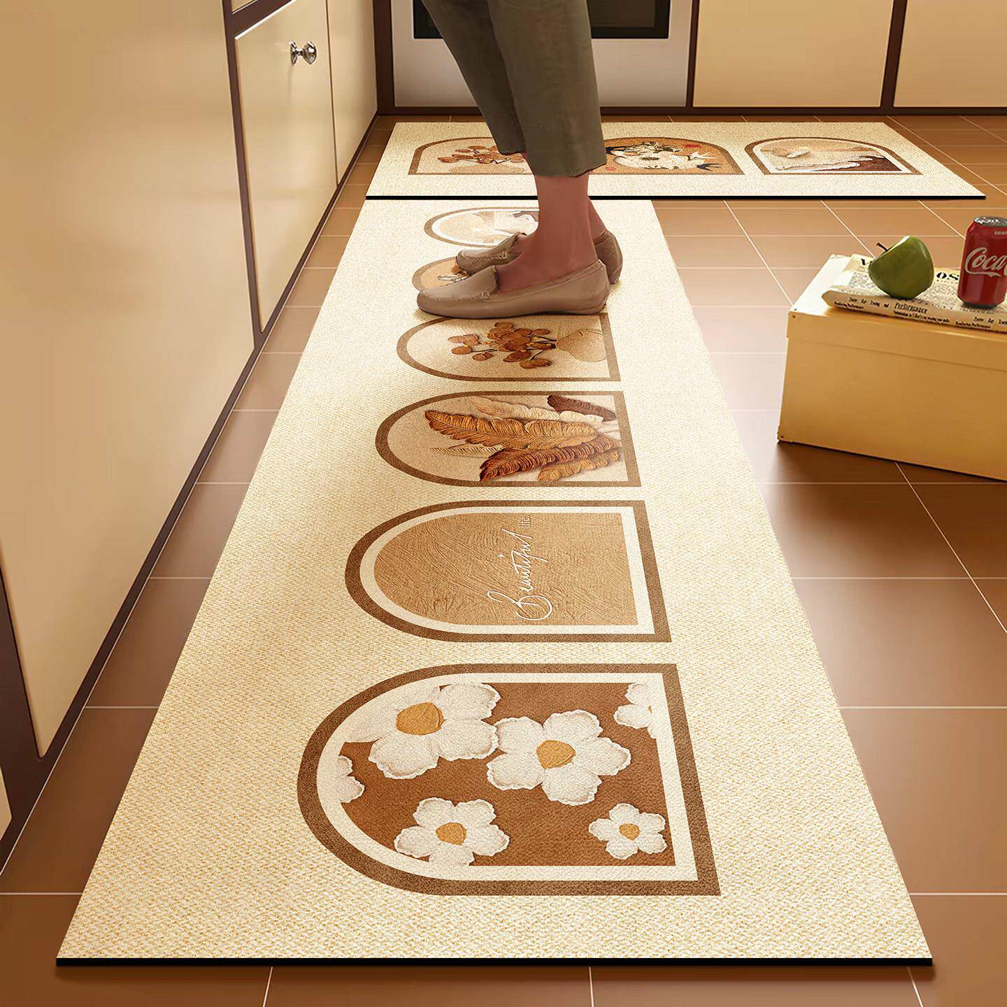 Retro diatom mud soft kitchen floor mat, non-slip, stain-resistant, absorbent mat, quick-drying carpet, easy care, wear-resistant foot mat