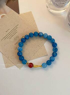 原创蓝复UFQ中式蓝色手串小众轻奢古不规则搭百气质冷门精致色手