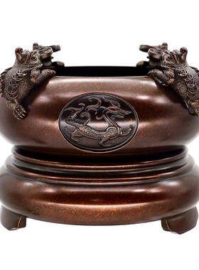 四方来财铜制桌面金属工艺品摆件招财缸黄铜家居纳财工艺品