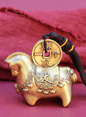 黄铜实心马上发财赚一亿手把件摆件家居客厅玄关办公室摆设工艺品