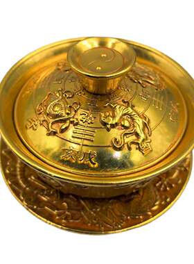 仿古工艺品四大神兽盖碗茶盏茶具纯铜鎏金盖碗收藏品摆件送礼