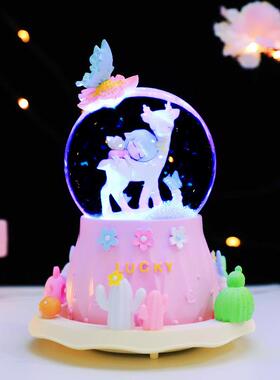 森林小仙鹿水晶球飘雪花带灯音乐盒创意七夕情人节一鹿有你大摆件