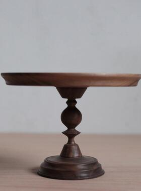 正品imooo原高件创设法式复古手作ins蛋糕装饰摆计实木脚托盘美食