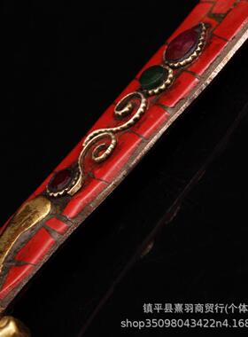 藏传仿古纯手工制作 纯铜镶松石镶宝石文殊剑 文殊法器 摆件