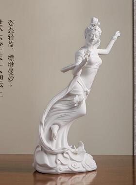 中国白敦煌飞天中式美女雕塑艺术品人物陶瓷客厅会所轻奢装饰摆饰