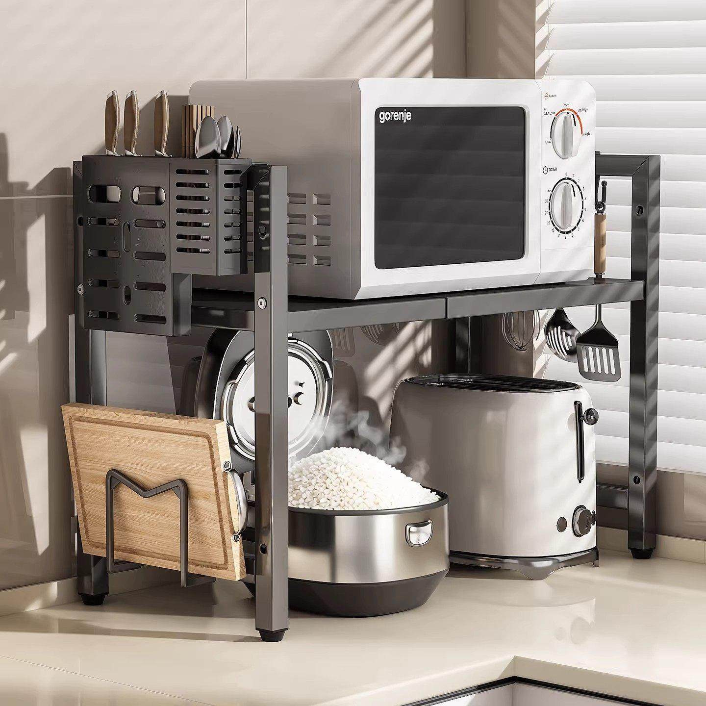 微波炉置物架厨房多功能烤箱架子可伸缩家用台面电饭锅电器收纳架,淘宝优惠券,粉丝福利购,淘宝优惠卷