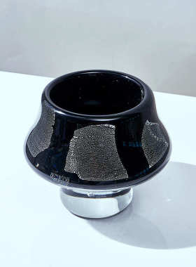 现代简约创意高脚水晶底轻奢银箔琉璃花瓶售楼处会议室洽谈桌花器