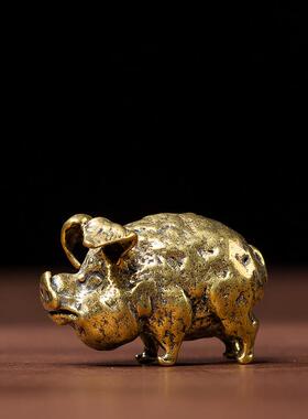 直销新款纯黄铜复古大耳铜制猪生肖招财猪家居装饰儿童迷你书桌摆