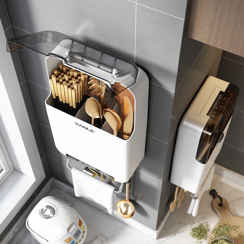 厨房筷子篓置物架家用壁挂式筷筒筷笼勺子防尘带盖收纳盒厨房快桶,淘宝优惠券,粉丝福利购,淘宝优惠卷