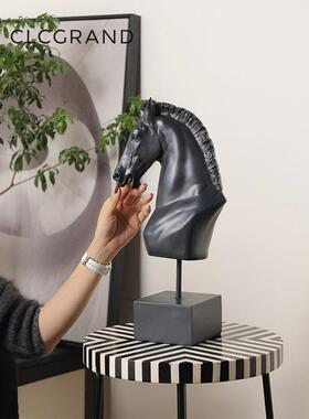 轻奢高端雕塑水墨黑马艺术客厅入口大厅桌面装饰摆件家居新家礼品