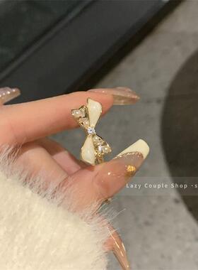 这么叠戴贼美~温柔蝴蝶结戒指冷淡风高级轻奢超仙珍珠小众指环