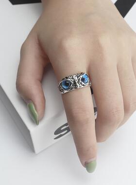 猫头鹰新品复古恶魔戒指男女开口