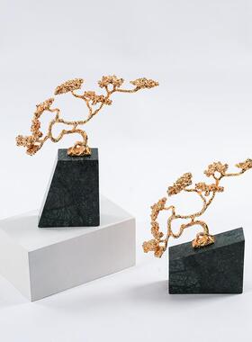 现代新中式禅意铜松摆件酒店展示柜摆设客厅茶室玄关售楼部装饰品