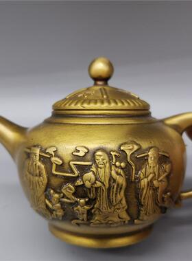 直销新款古玩仿古做旧铜器工艺品黄铜壶福禄寿小铜壶茶壶酒壶宣德