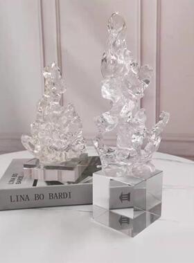 代简约面假山摆件样板房间透透明假山明树脂茶几桌电现视柜创意饰