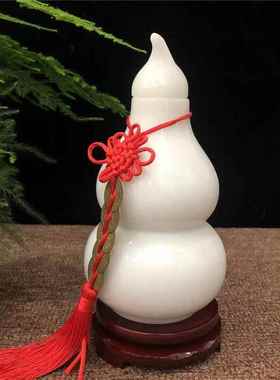 天然白玉带盖子葫芦摆件福禄纳福开口空心客厅玄关书房乔迁新居装