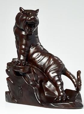 黑檀木雕上山虎摆件十二生肖实木虎家居客厅办公室装饰红木工艺品