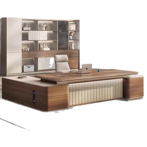 老板桌椅柜轻奢高级感办公桌子电脑办公桌椅组合烤漆总裁桌大班台 - 图3