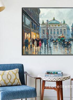 定做科画尔特斯法巴黎欧式风景油浮宫筑抽象建壁装饰画画餐卢国油