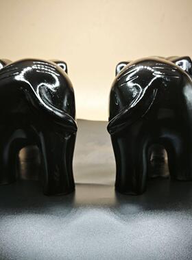 天然黑曜石大象雕刻摆件大号家居电视柜办公室装饰红木工艺品