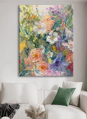 小清新花卉立体画客厅手绘油画网红肌理画入户门玄关装饰彩色挂画