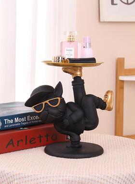 跨境创意210斗牛犬狗摆件钥客匙收纳盘办公关室厅玄桌面托家居装