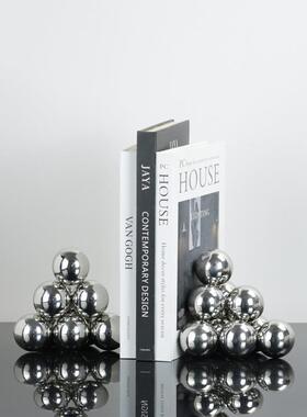 现代简约不锈钢银色珠点书架摆件书房客厅样板房时尚器装饰品